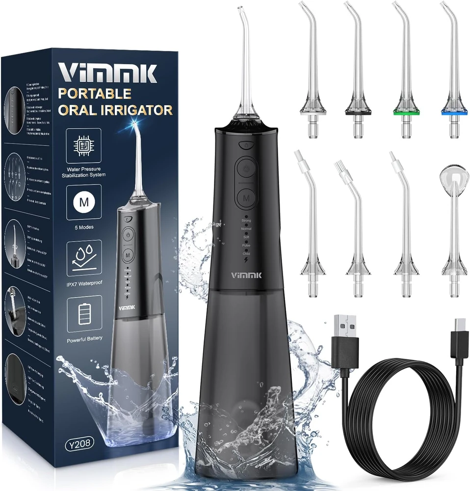 Vimmk belaidis burnos irigatorius 300 ml, 5 režimai, 8 antgaliai, IPX7, Y208