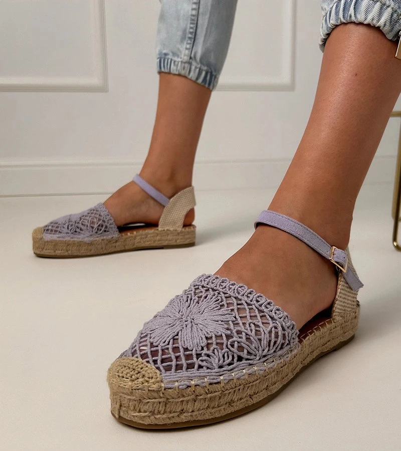 Violetinės ažūrinės espadrilės sandalai su dirželiu