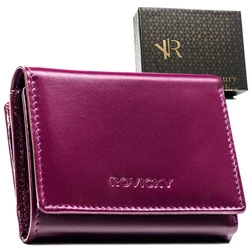 Violetinis portfel damski ze skóry naturalnej wyposażony w system RFID - Rovicky