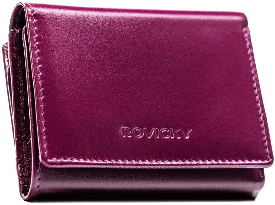 Violetinis portfel damski ze skóry naturalnej wyposażony w system RFID - Rovicky