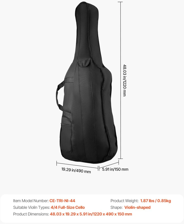 VEVOR Nešiojamas kompozitinis 4/4 dydžio violončelės dėklas
