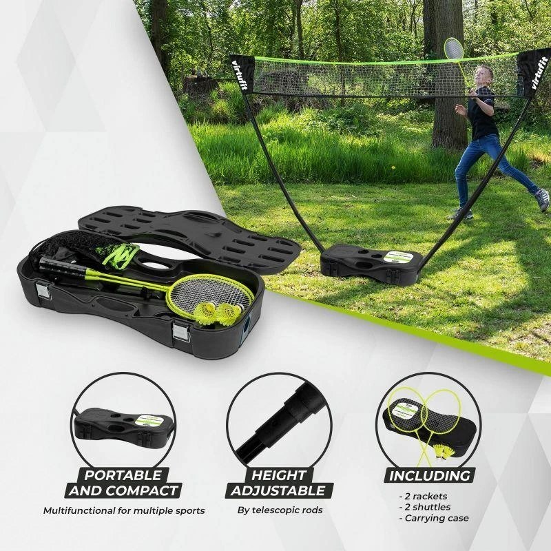 VIRTUFIT 2 VIENAME NEŠIOJAMAS BADMINTONO IR TENISO RINKINYS - SU DĖKLU IR RAKETĖMIS