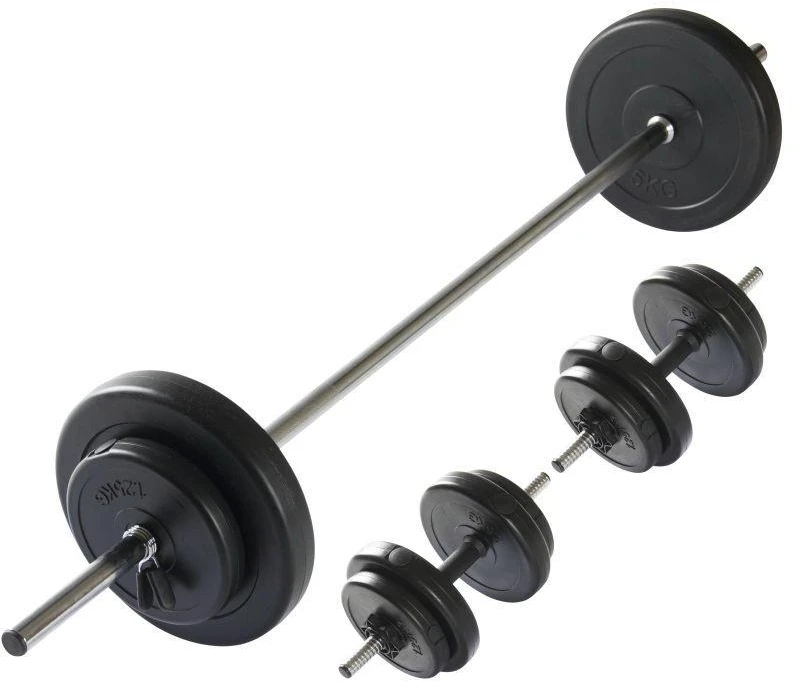 VIRTUFIT REGULIUOJAMAS SVARMENŲ KOMPLEKTAS - HANTELIŲ IR ŠTANGOS RINKINYS - 30,5 KG - Juodas