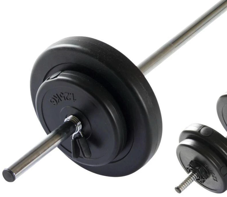 VIRTUFIT REGULIUOJAMAS SVARMENŲ KOMPLEKTAS - HANTELIŲ IR ŠTANGOS RINKINYS - 30,5 KG - Juodas