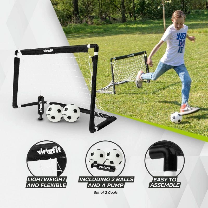VIRTUFIT VAIKIŠKŲ FUTBOLO VARTŲ KOMPLEKTAS SU 2 KAMUOLIAIS IR POMPA - FUTBOLO VARTAI - 92