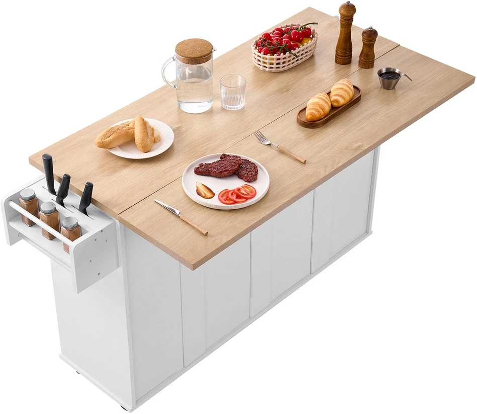 VEVOR 153 cm virtuvinis stalas su ratukais ir stalčiumi