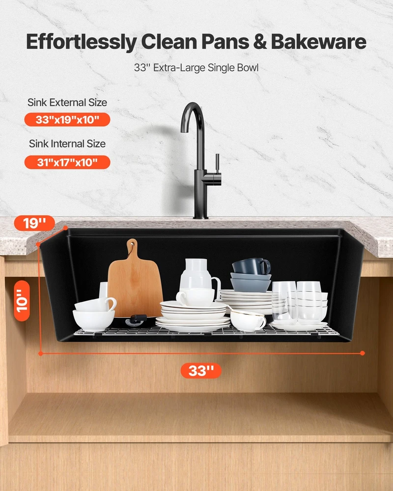 VEVOR 84 cm granito virtuvinė kriauklė po stalviršiu