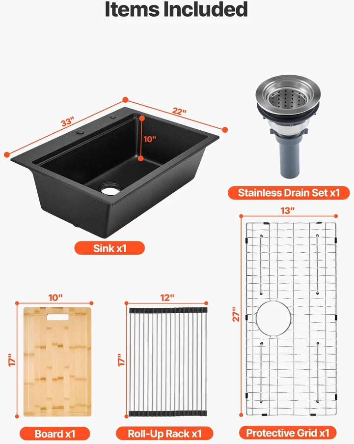 VEVOR 84 cm granito plautuvė virtuvei