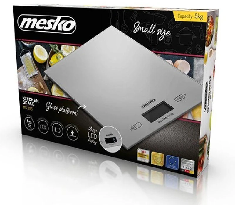 Virtuvinės svarstyklės Mesko | Virtuvės svarstyklės | MS 3145 | Maksimalus svoris (talpa) 5kg | Graduacija 1 g | Ekrano tipo LCD | Sidabrinis