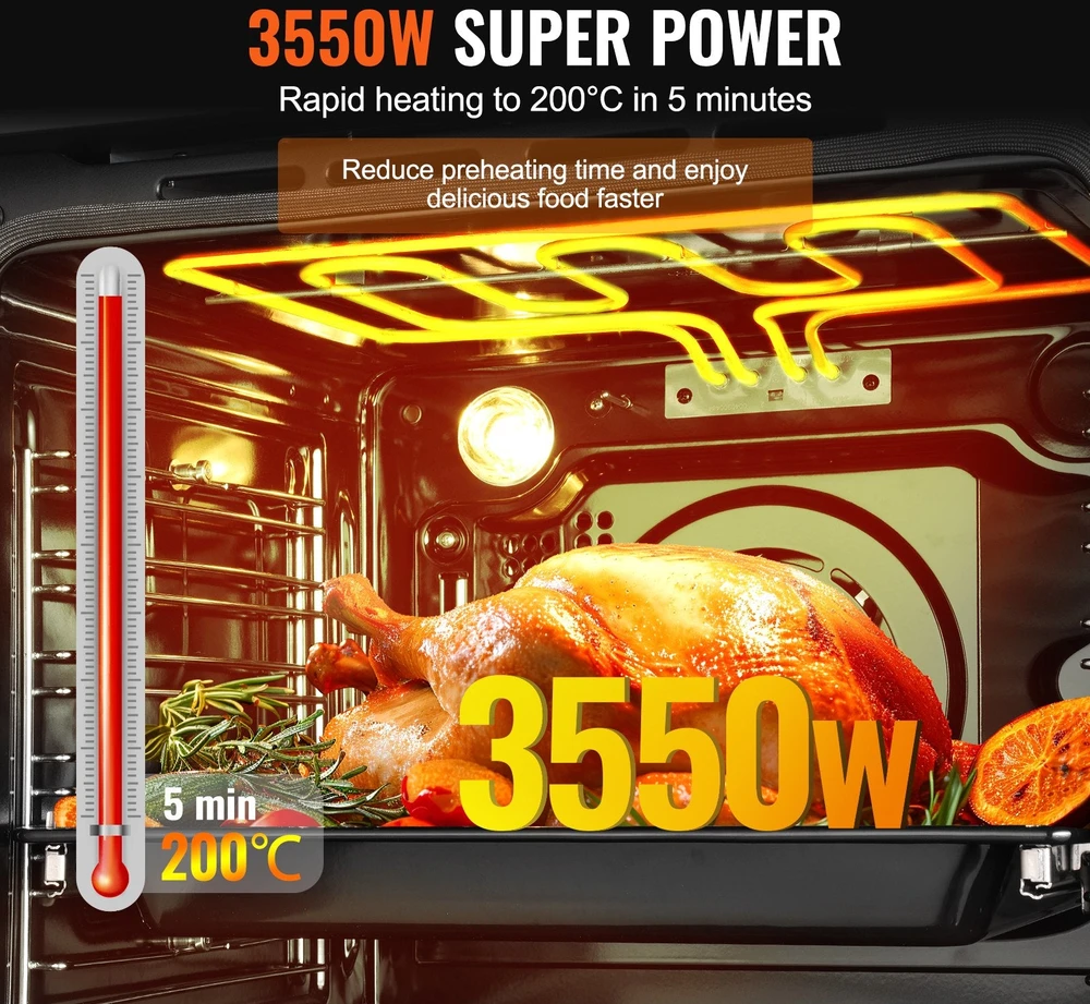 Viryklė VEVOR 2472 elektrinė sieninė orkaitė su 16 funkcijų