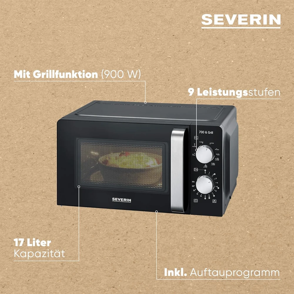 Mikrobangų krosnelė su grilio funkcija Severin MW 7781, 20 l, sidabro spalvos
