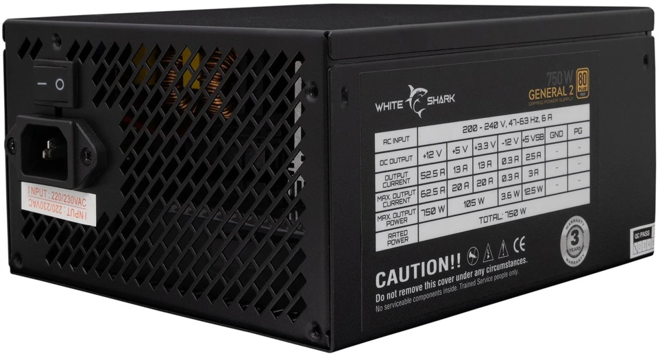 White Shark Visiškai modulinis kompiuterio maitinimo blokas Baltas Shark General-2, 750 W, juodas