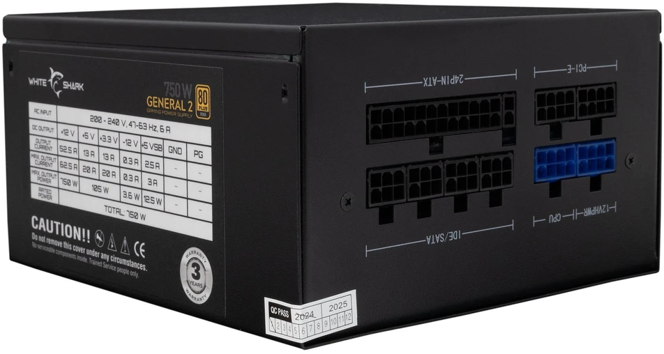 White Shark Visiškai modulinis kompiuterio maitinimo blokas Baltas Shark General-2, 750 W, juodas