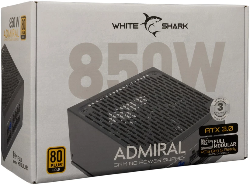 White Shark Visiškai modulinis kompiuterio maitinimo blokas Baltas Shark GPSU-850W Admiral, 850 W, juodas
