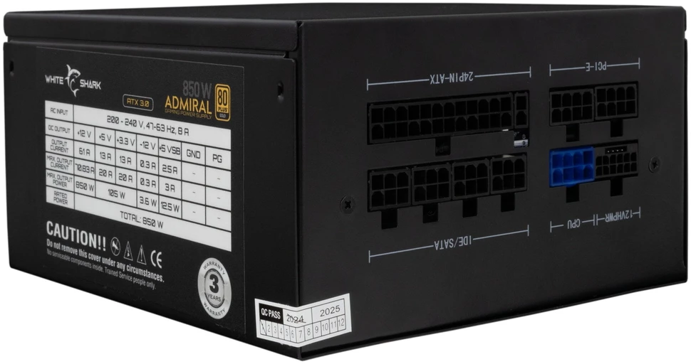 White Shark Visiškai modulinis kompiuterio maitinimo blokas Baltas Shark GPSU-850W Admiral, 850 W, juodas