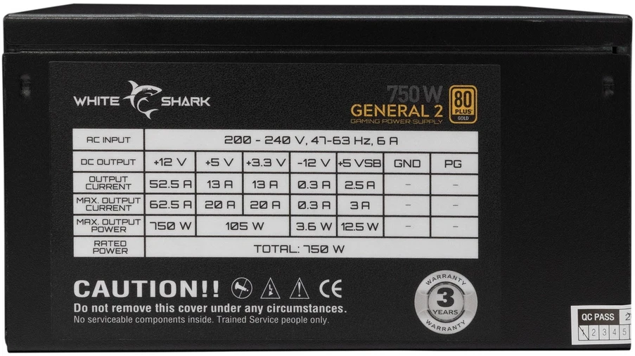 White Shark Visiškai modulinis kompiuterio maitinimo blokas Baltas Shark General-2, 750 W, juodas
