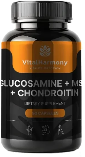 Pagaminta ES pagal SIA MatrixSoftLabs užsakymą (Latvija) VitalHarmony Gliukozaminas + MSM + Chondroitinas - 90 kapsulių