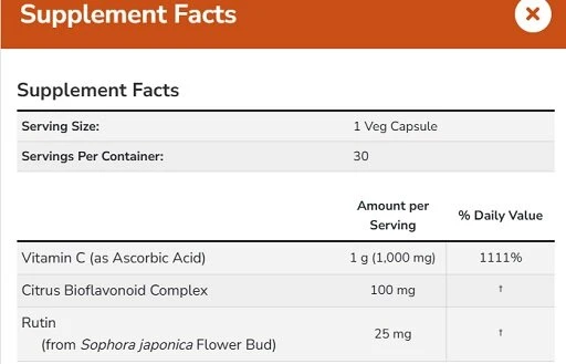 Vitaminas C Now Foods Vitamin C-1000 30 veganiškų kapsulių