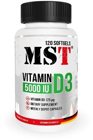 MST Vitaminas D3 5000IU 120 Minkštųjų želatinos kapsulių