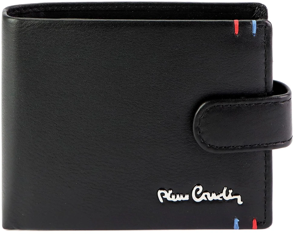 Vyriška juoda odinė piniginė su užsegimu Pierre Cardin