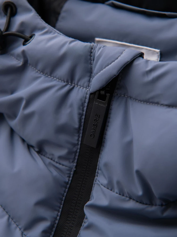 Vyriška pašiltinta puffer striukė su gobtuvu, šviesiai mėlyna