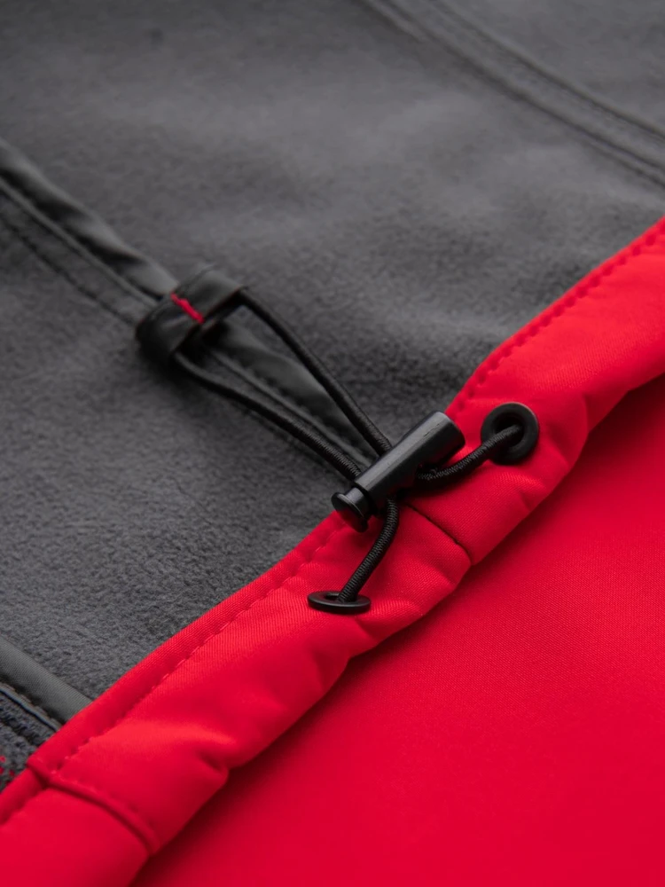 Vyriška raudona softshell striukė su gobtuvu ir fleece pamušalu