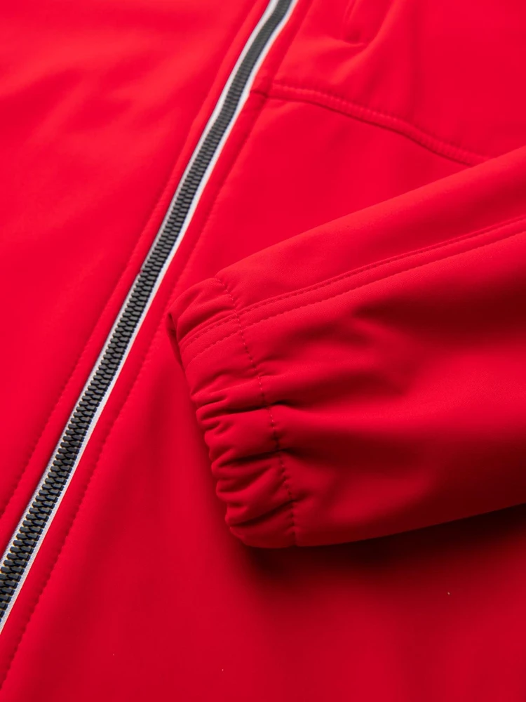 Vyriška raudona softshell striukė su gobtuvu ir fleece pamušalu