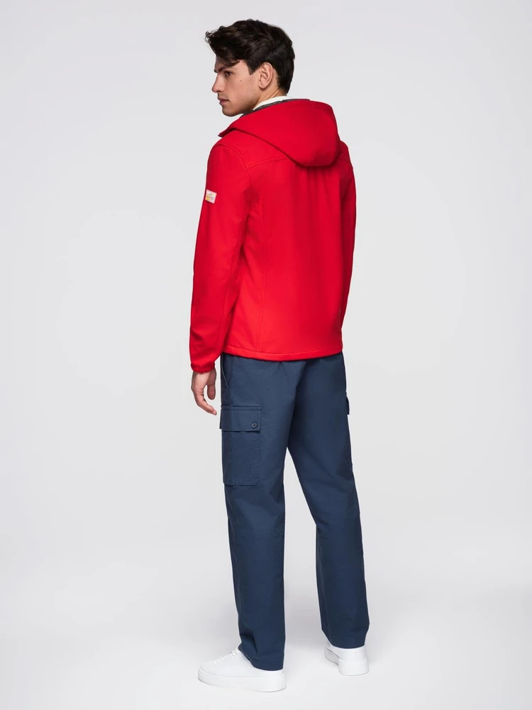 Vyriška raudona softshell striukė su gobtuvu ir fleece pamušalu