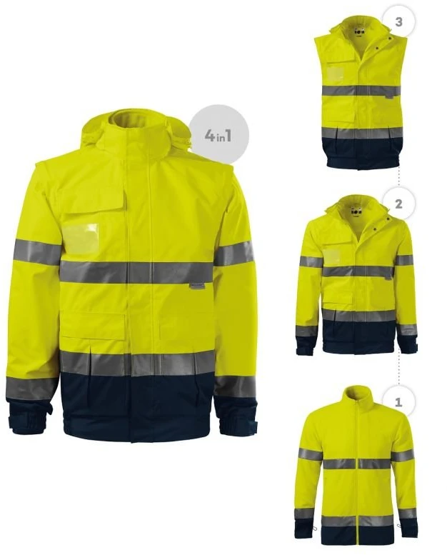 Vyriška signalinė striukė 4 viename Rimeck HV Guard, geltona
