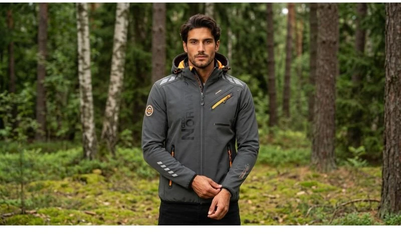 Vyriška softshell striukė Geographical Norway, tamsiai pilka ir oranžinė