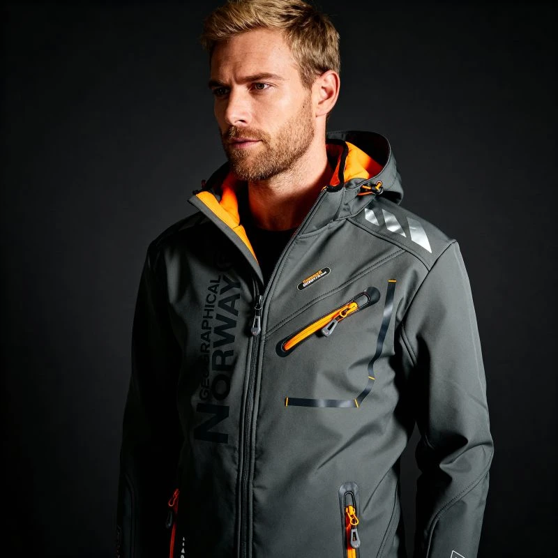 Vyriška softshell striukė Geographical Norway Royaute DB, tamsiai pilka su oranžinėmis detalėmis