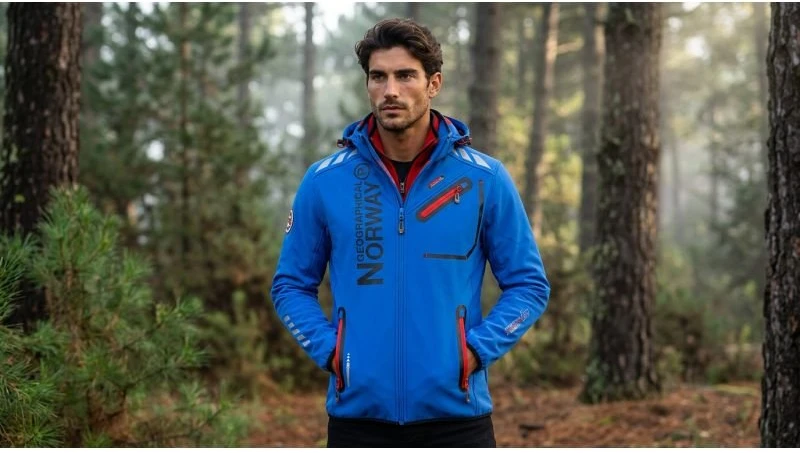 Vyriška softshell striukė Geographical Norway, ryškiai mėlyna ir raudona