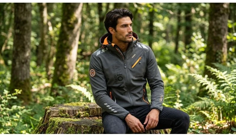 Vyriška softshell striukė Geographical Norway, tamsiai pilka ir oranžinė