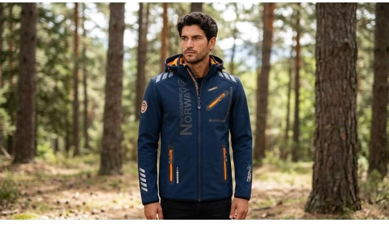 Vyriška softshell striukė Geographical Norway, tamsiai mėlyna ir oranžinė
