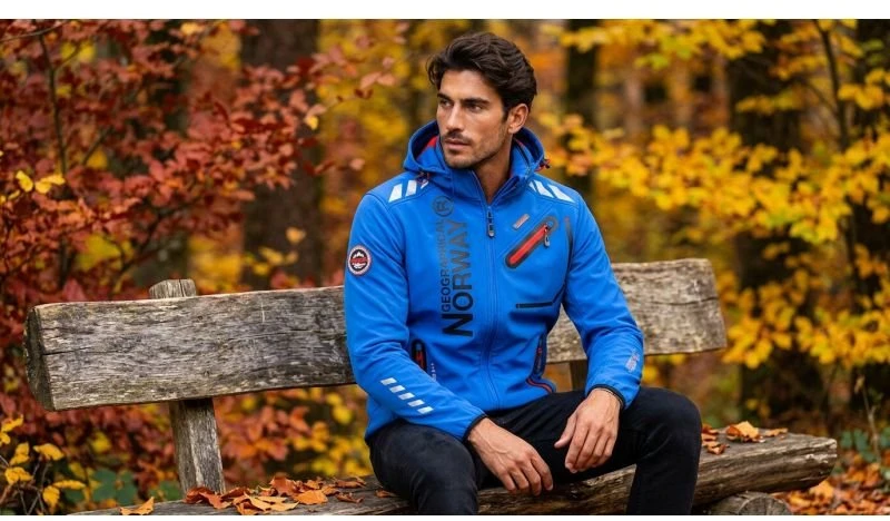 Vyriška softshell striukė Geographical Norway, ryškiai mėlyna ir raudona