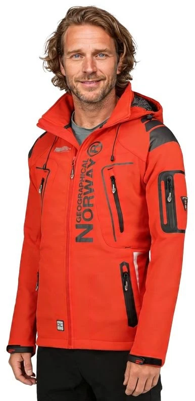 Geographical Norway Techno MEN 056 BS3 vyriškas sportinis švarkas su reguliuojamu gobtuvu, atsparus vandeniui, raudonas (WU1060H/GN)