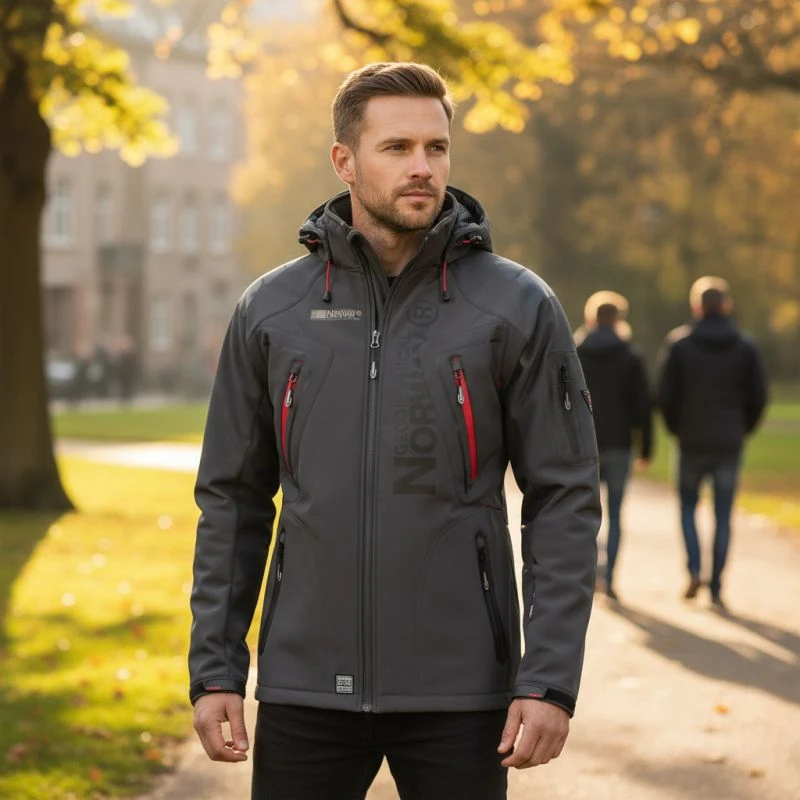 Vyriška softshell striukė su gobtuvu Geographical Norway, tamsiai pilka