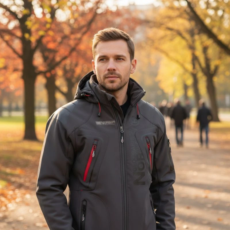 Vyriška softshell striukė su gobtuvu Geographical Norway, tamsiai pilka