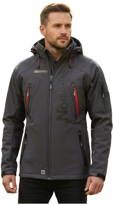 Vyriška softshell striukė su gobtuvu Geographical Norway, tamsiai pilka