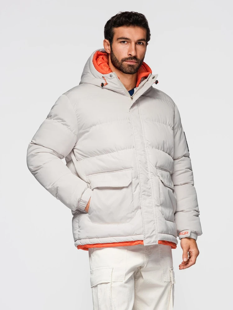 Vyriška sportinė šilta striukė su dvigubu gobtuvu - pelenų V1 OM 0208