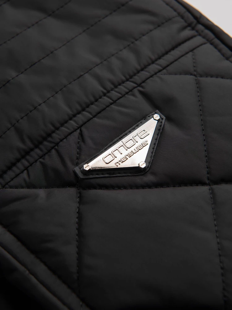 vyriška striukė, dygsniuota rombo raštu - juoda