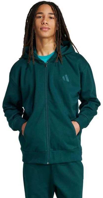 Vyriškas adidas ALL SZN Fleece džemperis su pilnu užtrauktuku Žalias JX5101