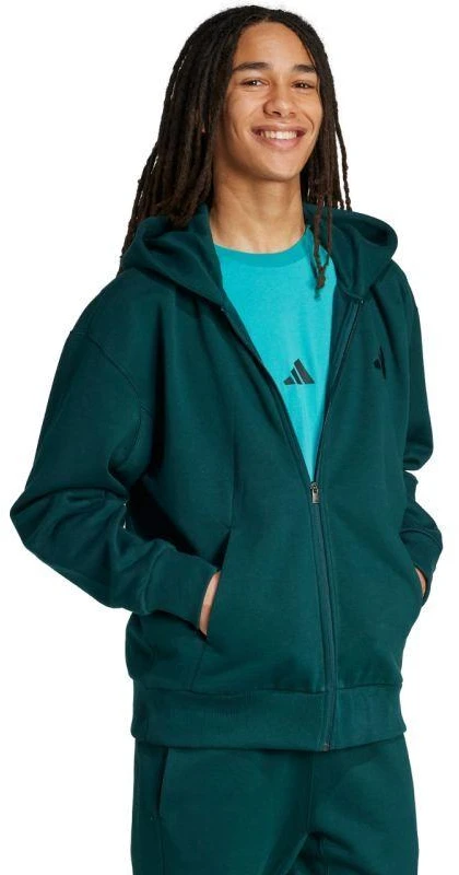 Vyriškas adidas ALL SZN Fleece džemperis su pilnu užtrauktuku Žalias JX5101