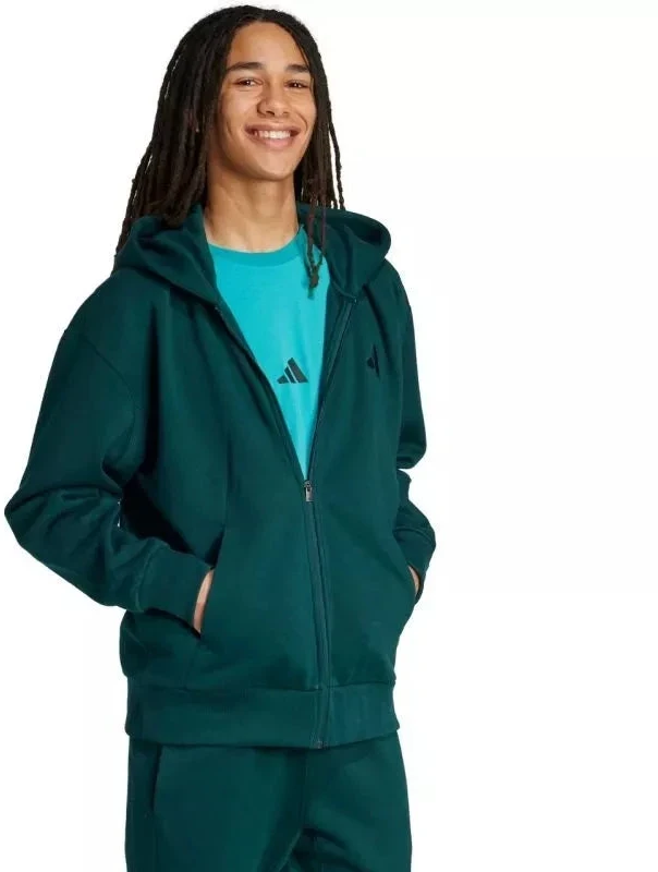 Vyriškas adidas ALL SZN Fleece džemperis su pilnu užtrauktuku Žalias JX5101