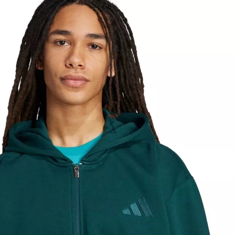 Vyriškas adidas ALL SZN Fleece džemperis su pilnu užtrauktuku Žalias JX5101
