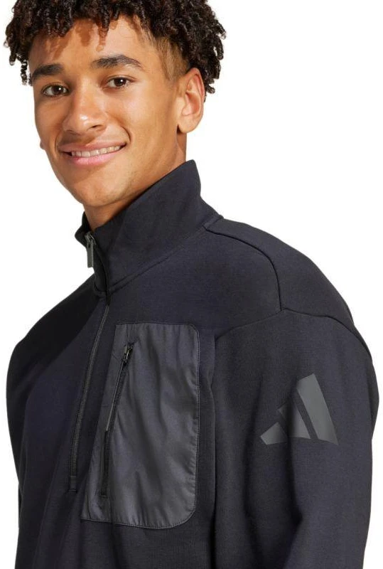 Vyriškas adidas City Escape Fleece Pusės užtrauktuko GD džemperis, juodas JF3290