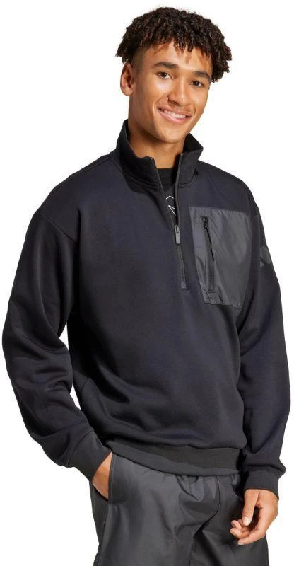 Vyriškas adidas City Escape Fleece Pusės užtrauktuko GD džemperis, juodas JF3290