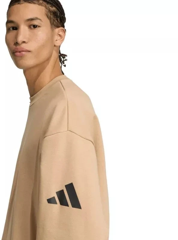 Vyriškas adidas Essentials laisvo kirpimo džemperis su 3 juostelių logotipu, smėlio spalvos JX5668