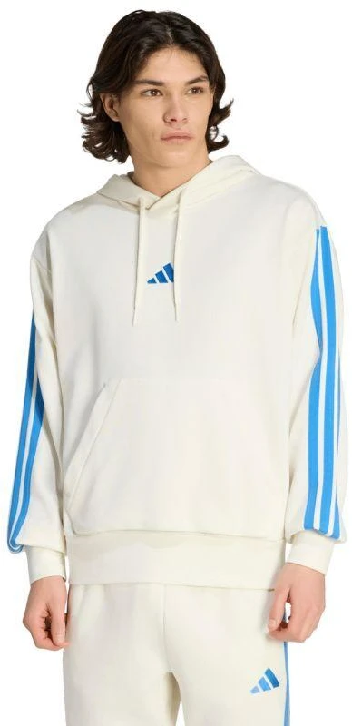 Vyriškas adidas Essentials su 3 dryželiais frotinis džemperis su gobtuvu, kreminės spalvos KD4901