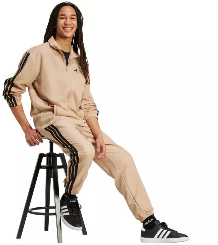Vyriškas Adidas Sportwear Basic 3-Dryžių Austas Sportinis Kostiumas Smėlio Spalvos JX3149